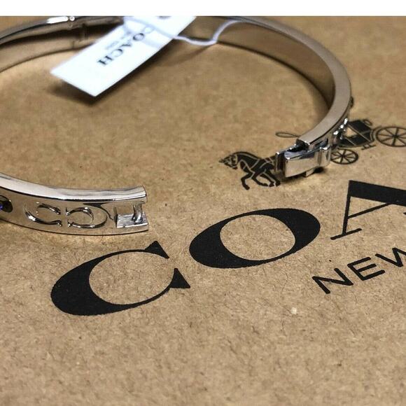 COACH SILVER TONE KISSING C HINGED BANGLE BRACELET - Picture 10 of 10